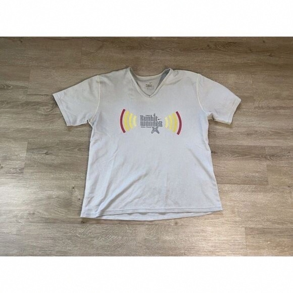 Graphic V-Neck Tee with Yellow & Red Soundwave Design